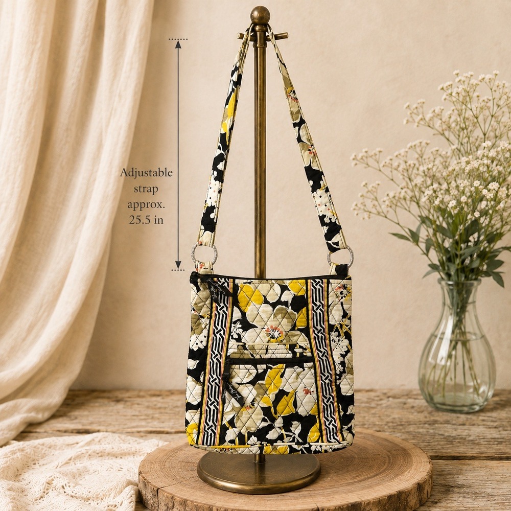 Vera Bradley Hipster Crossbody Bag Dogwood Floral Yellow Black Quilted Cotton